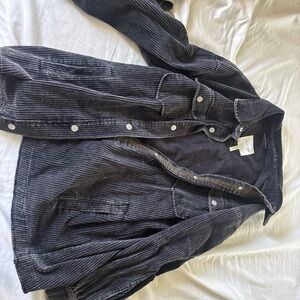 Button-Front Black Corduroy Shacket